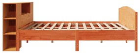 barna tömör fenyőfa könyvespolcos ágy matrac nélkül 180 x 200cm