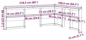 Könyvespolc fejtámla L-alakú viaszbarna 150 cm tömör fa fenyőfa