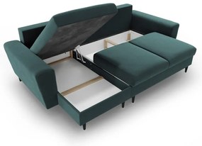 Petróleum színű bársony kinyitható tárolóhelyes sarokkanapé Kyoto – Cosmopolitan Design