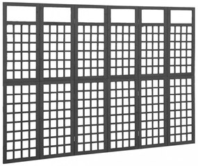 6 paneles fekete fenyőfa térelválasztó/lugasrács 242,5 x 180 cm