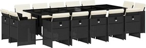 vidaXL 15 részes fekete polyrattan kerti étkezőgarnitúra párnákkal
