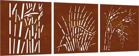 vidaXL 3 db fűmintás corten acél kerti faldísz 55 x 55 cm