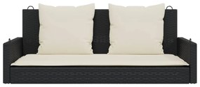 fekete polyrattan hintapad párnával 119 x 56 x 48 cm