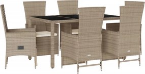 vidaXL 7 részes bézs polyrattan kerti étkezőgarnitúra párnákkal