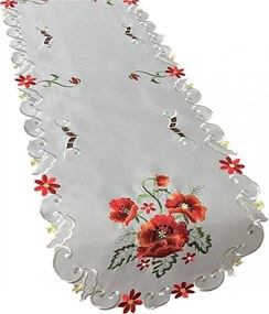 Asztalterítő gyönyörű hímzett pipacsokkal szürke színben Szélesség: 50 cm | Hosszúság: 100 cm