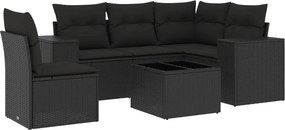 vidaXL 6 részes fekete polyrattan kerti ülőgarnitúra párnákkal