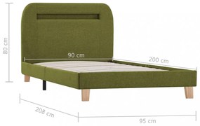zöld szövetkárpitozású LED-es ágykeret 90 x 200 cm