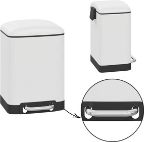 Hulladékgyűjtő Kosár 6L Konyha Fürdőszoba Fém Fehér Csendes Záródás