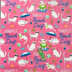 Hatalmas Rózsaszín Törölköző Macskák Purrfect Beach Day Vicces Strand Törölköző