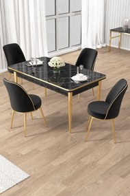Rewa étkezőgarnitúra, fekete márvány-arany, 110 cm – TR240CHR3048