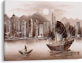 Kép - Victoria Harbour, Hong Kong, szépia hatás (70x50 cm)