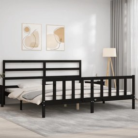 fekete tömör fa ágykeret fejtámlával 200 x 200 cm