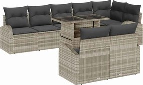 vidaXL Kerti Kanapé Szett tárolóval 9 pcs Világosszürke Poli rattan