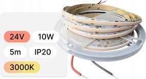 Led Szalag 24V Cob Dob 10W 3000K meleg hatékony 110lm/W folyamatos fény 5mb