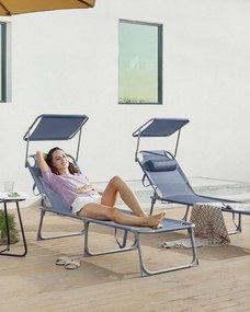 LAGUNA kerti napozóágy állítható napellenzővel, 193x53x29cm, kék SongmicsHome