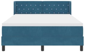 Boxspring Ágy Matrac Sötétkék 160x200 cm Bársony