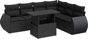 vidaXL 7 részes fekete polyrattan kerti ülőgarnitúra párnával