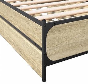 sonoma tölgy színű szerelt fa ágykeret fiókokkal 75x 190 cm