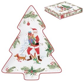 Porcelán fenyőtálca 20,5x25,5cm, dobozban, Joyful Santa