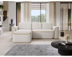 Sárga-krémszínű buklé sarokkanapé (bal oldali-heverő résszel) Ume – ELTAP