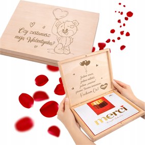 Fából készült Valentin Napi Doboz csokoládé merci ajándék Doboz