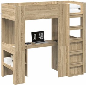 vidaXL Emeletes ágykeret íróasztallal Sonoma tölgy 75 x 190 cm Faanyag