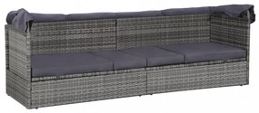 szürke polyrattan napellenzős kerti ágy 205 x 62 cm