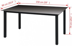 fekete alumínium és üveg kerti asztal 150 x 90 x 74 cm