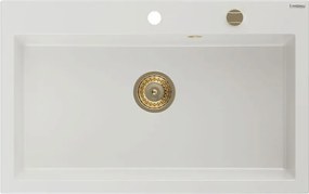 Mexen Elix egymedencés gránit mosogató 800 x 500 mm, fehér, arany szifon - 6527801005-20-G