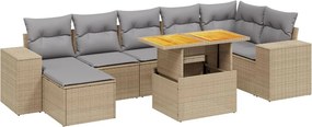 vidaXL 8 részes bézs polyrattan kerti ülőgarnitúra párnával