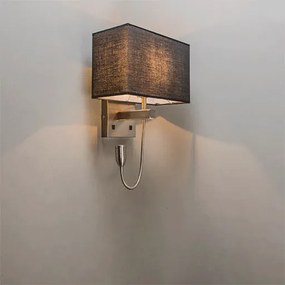 Acél fali lámpa fekete árnyékolóval és olvasókarral, LED-del - Bergamo