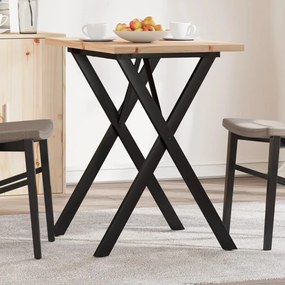 Tömör fenyőfa és acél étkezőasztal X-vázzal 80x50x75,5 cm