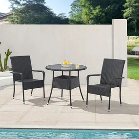 Juskys Yoro rattan kerek asztal Ø80 cm - fekete