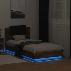 barna tölgy színű ágykeret fejtámlával és LED-ekkel 75 x 190 cm