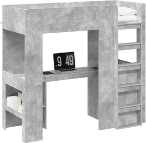 vidaXL Emeletes ágykeret íróasztallal Beton Szürke 75 x 190 cm Faanyag