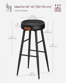 ECHO Bárszék 2 db, varrott műbőr borítás, fekete, 76 cm magas