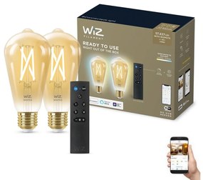 WiZ KÉSZLET 2xLED Dimmelhető izzó ST64 E27/7W/230V 2000-5000K CRI 90 Wi-Fi + távirányító-WiZ WI0152