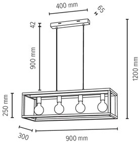 Spot-Light 61590474 - Csillár zsinóron KAGO 4xE27/60W/230V matt tölgy