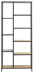 Fekete-natúr színű könyvespolc tölgyfa dekorral 80x180x35 cm Altino – Unique Furniture