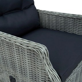 világosszürke dönthető polyrattan kerti szék párnákkal