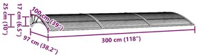 szürke polikarbonát ajtóelőtető 300 x 100 cm