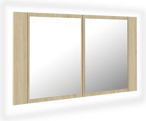 vidaXL tölgyszínű akril LED-es tükrös fürdőszobaszekrény 80x12x45 cm
