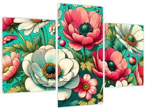 Kép - Virágok kék háttéren (90x60 cm)