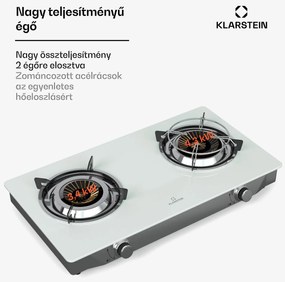 Klarstein Barzona kempingtűzhely, 2 égő, 3,4 kW & 4,3 kW, gázüzemű kettős égő, rozsdamentes acél, mobil