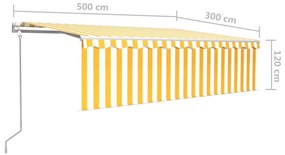 sárga-fehér redőnyös, LED-es, szélérzékelős napellenző 5x3 m