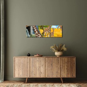 Kép - zsiráf család (órával) (90x30 cm)