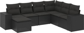 vidaXL 7 részes fekete polyrattan kerti ülőgarnitúra párnával