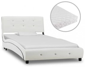 Fehér műbőr ágy matraccal 90 x 200 cm