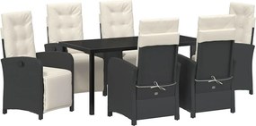 vidaXL Kert étkező szett párnával 7 pcs Fekete polirattan