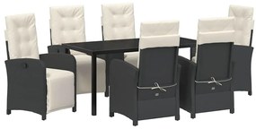 vidaXL Kert étkező szett párnával 7 pcs Fekete polirattan